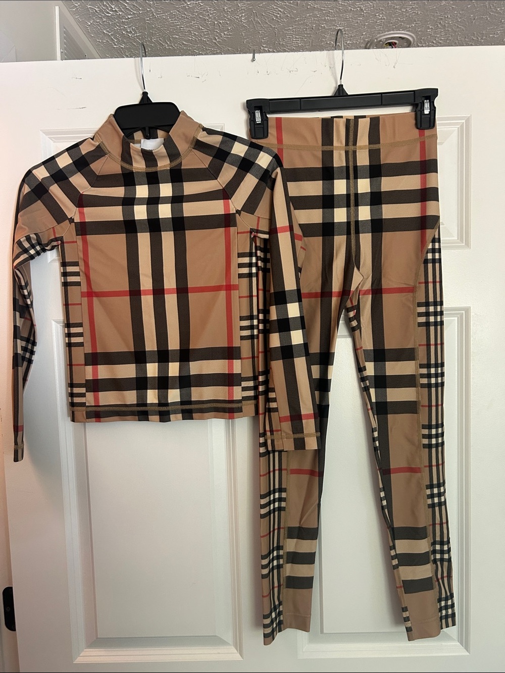 Burberry Tan Plaid Long-Sleeve Pajama Set